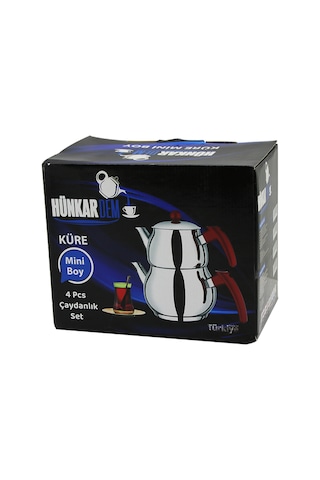 Mini Çelik Çaydanlık Seti 0.75l+1.35l Kendinden Süzgeçli Bakalit Kulplu Sarı