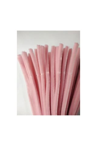 25 Adet Pastel Pembe Şönil, Çiçek Yapımına Uygun Tüylü Tel, 30 Cm 6 Mm