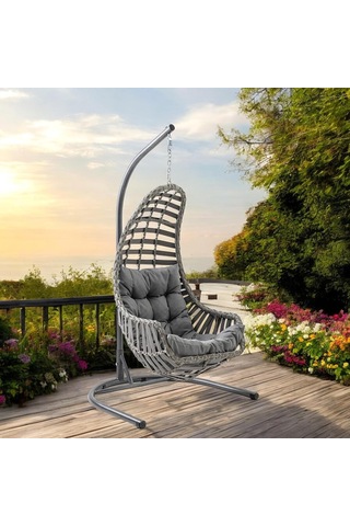 Datça Tekli Rattan Bahçe Balkon Salıncağı Gri Diğer