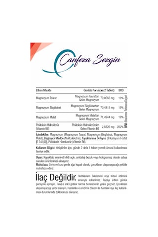 Canfeza Sezgin Magnezyum Triplet Vitamin Plus B6 60 Tablet
