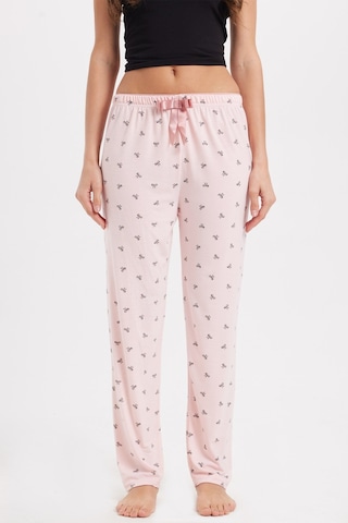 Tudors Kadın Regular Fit Klasik Kesim Viskon Beli Lastikli Fiyonk Detaylı Baskılı Pembe Pijama Altı-51010