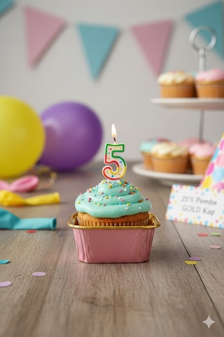 Pembe Cupcake Kapsülü İçi Metalize Gold 25'li - Pasta Ve Kek Sunum Kapsülü Diğer