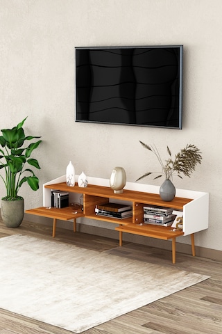 Asra Trend Tv Ünitesi Tv Sehpası T-28 %100 MDF Ayaklı Modern Medya Ünitesi Beyaz - Petra