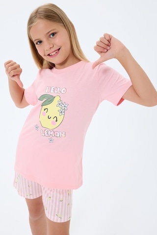 Rolypoly 3777 %100 Pamuk Kız Çocuk Kısa Kol Cepli Şort Pijama Takımı Somon