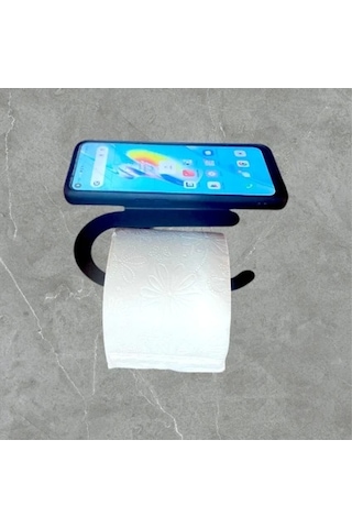 Lazer Kendinden Yapışkanlı Telefon Raflı Oval Tuvalet Kağıtlığı Mat Siyah Çok Renkli