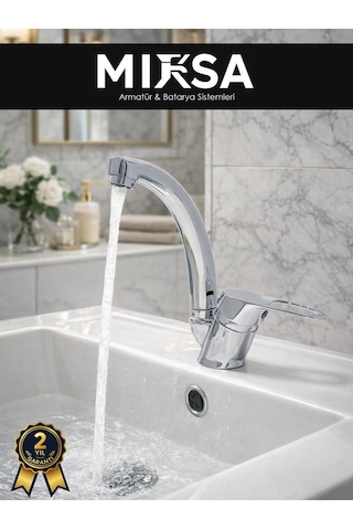 Mix Kuğu Banyo Lavabo Bataryası Çeşmesi Musluğu Çift Su Girişli Krom