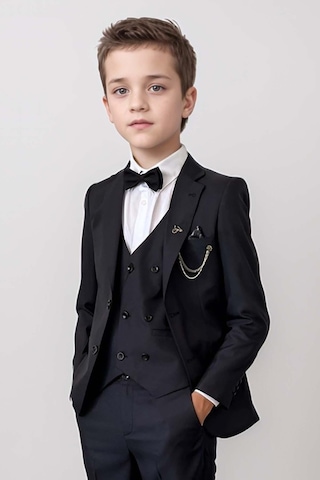 Riccotarz Blazer Ceketli Cepken Yelekli Erkek Çocuk Takım Elbise Siyah