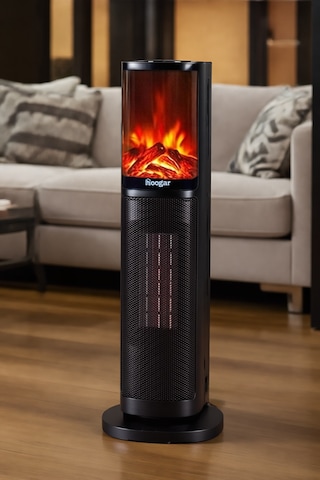 Hoogar German 2075 L Black Oben Seri Oled Şömineli Ekran Dijital Kule Tipi Turbo Hızlı Isıtıcı