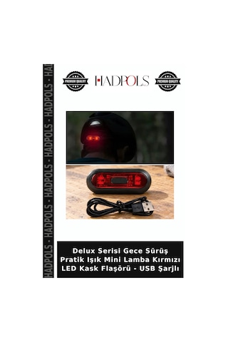 Delux Serisi Gece Sürüş Pratik Işık Mini Lamba Kırmızı Led Kask Flaşörü - Usb Şarjlı