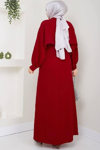 Neşeli Butik Kadın Likralı Taş Detaylı Tesettür Elbise Nms011 Bordo