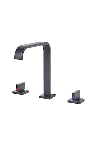 Kagera Krom 3 Delikli Lavabo Bataryası, Çift Kulp, Pirinç Gövde, G1/2 Uyumlu Siyah