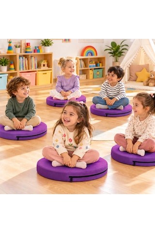 Kreş Minderi Anaokulu Aktivite Minderi, Bahçe, Dekor, Sandalye Minderi 40x40x 5 Cm Yuvarlak Minder 1 Adet Mor