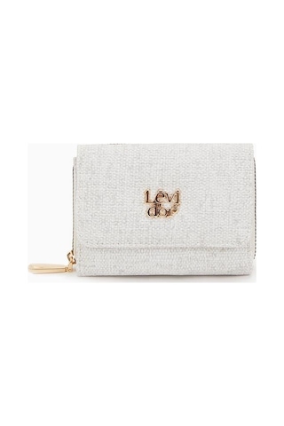 Dokulu Kumaş Detaylı Cüzdan - Krem Krem