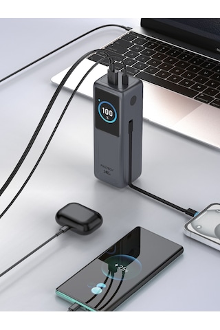 Fulltech Fp34 140w 30.000mah Akıllı Ekranlı Hızlı Şarj Powerbank 2xusb-c & Dahili Kablo 4 Cihaz Siyah