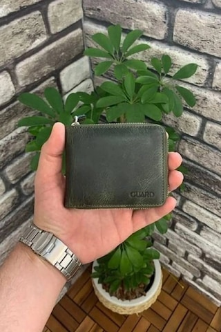 Derije Hakiki Deri Antik Yeşil Fermuarlı Yatay Mini Cüzdan T1486 Çok Renkli