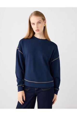 Jimmy Key Lacivert Bisiklet Yaka Uzun Kollu Modal Sweatshirt 5ww235288494