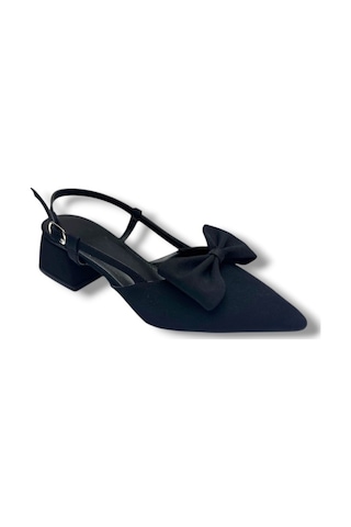 C-shoes Eu141-26 Saten Papyonlu Kısa Kare Topuk Arkası Açık Kadın Ayakkabı Siyah