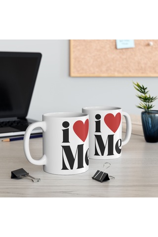 "ı Love Me" Baskılı Porselen Kupa Bardak 330 Ml - Kendine Hediye, Motivasyon Ve Esprili Kupa Çok Renkli