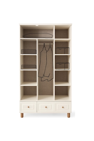Lagos 3 Kapaklı %100 Mdf Elbise Dolabı Gardrop 117x54x212 Ekru