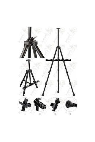 Metal Şövale 1 Adet Siyah Teleskopik Ayaklı Çantalı Resim Şövale Portatif Ayarlanabilir Tripod Üç Ayaklı Alümünyum