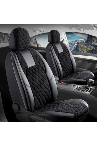 Nissan Qashqai İle Uyumlu Lüx Yarı Deri Oto Koltuk Kılıfı Ön Arka Takım Chester Siyah