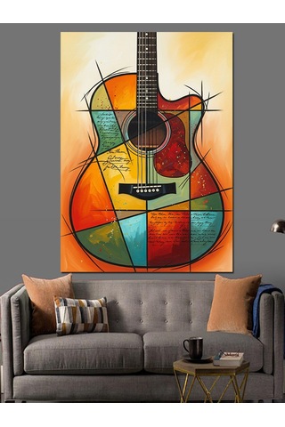 Art Deko Tasarımlı Klasik Gitar Dekoratif Kanvas - Mdf Ahşap Tablo