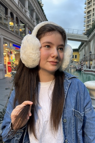 Mollycrush Genç Beyaz Peluş Kulaklık Uniseks Kışlık Yumuşak Kulak Koruyucu Beyaz
