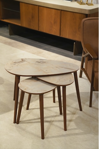 Paris 3'lü Zigon Sehpa &100 Mdf Buz Gri Mermer Desen