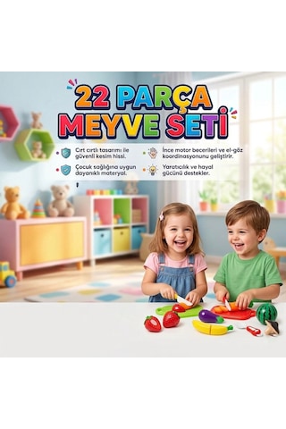 Kesilebilir Meyve Ve Sebzeler 22 Parça Cırt Cırt Mekanizmalı Eğitici Oyuncak Mutfak Seti 1