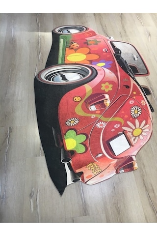Yamalıhome Vosvos Araba Şekilli Halı Kc07Kırmızı 100X140 Cm Çok Renkli