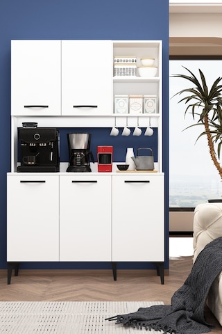 Riva Kahve Köşesi 3 Kapaklı Airfry Kiler Dolabı Çok Amaçlı Erzak Dolabı Beyaz Beyaz