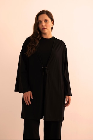 Aker Önden Bağcık Detaylı Örme Kimono Siyah Siyah