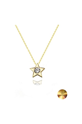 Brezza Lusso Jewelry 18k Serie Oro Tektaş Yıldız Minimal Classical Kadın Gümüş Kolye 45 CM 45 CM