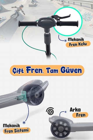 Prego Veyron Bluetoothlu Müzikli Işıklı Çocuk Scooter Katlanabilir - Yükseklik Ayarlı Gri