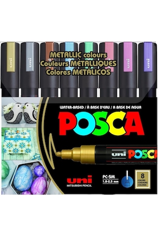 Uni Posca 5M Boyama Markörü Metalik Renkler 8'li Set