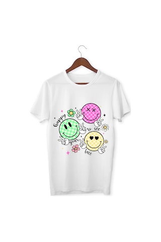 Gülücüklü Tişört Happy Face T-shirt Smile Tişört Beyaz Çocuk Ve Yetişkin T-shirt Beyaz