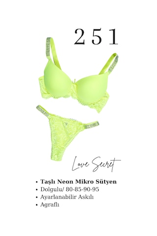 Murays Kadın 3lü Taşlı Mikro Sütyen Takım Pembe/orange/sarı