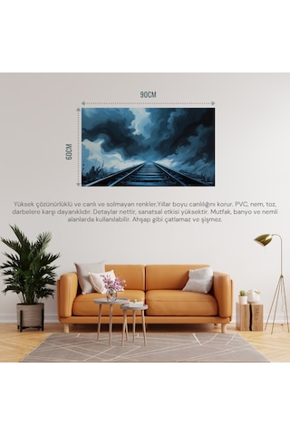 Doğa Ve Manzara Yatay Sis İçinde Kaybolan Demir Yolu Rayları Melankolik Ruh Hali 03 Çerçevesiz 90x60cm Pvc Tablo