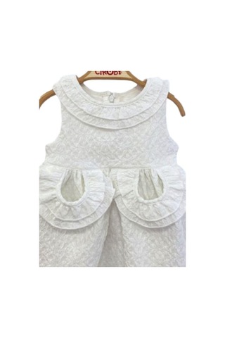 Çikoby Kız Bebek Cep Yaka Fırfırlı Beyaz Elbise-13881 Beyaz