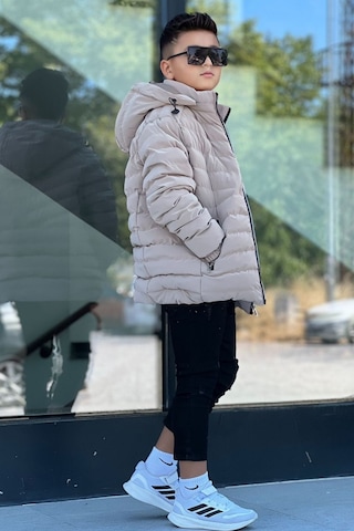Pina Kids Erkek Çocuk Çıkarılabilir Kapüşonlu Sık Dikişli Nova Kumaş Kışlık Şişme Mont Km4016 Bej