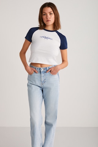 Ethıquet VANE Kadın %100 Pamuk Crop Beyaz/Navy T-Shirt