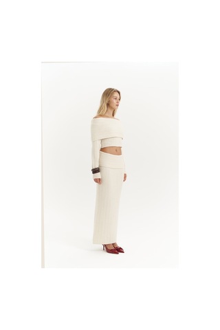 Sevara Carmen Yaka Ekru Triko Takım Ekru