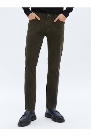 Kip Haki Dokuma Slim Fit Kadife Casual Pamuk Karışımlı Pantolon 406629 Haki