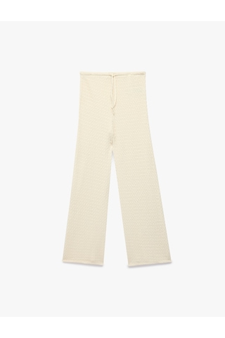 Koton Bürümcük Kumaş Beli Bağlamalı Düz Paça Uzun Pantolon Ekru 6sak40103ek