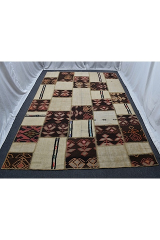 Zehra Abla Halı Yeni El Dokuma 7.5m2 Kırkyama Patchwork Kendirli Yün Kilim 6333