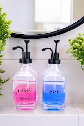 Digithome 2 Li Cam Sıvı Sabun Ve Losyon Etiketli Siyah Tıpalı Deterjan Şişesi Sabunluk 500 Ml - F/12 C1-1-289