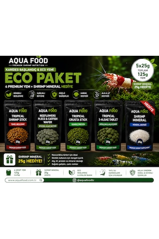 Aqua Food Eco Karides Yem Paketi 125 G 4 Premium Yem + 25 G Shrimp Mineral Hediyeli Aqua Food Eco Karides Yem Paketi 125 G 4 Premium Yem + 25 G Shrimp Mineral Hediyeli