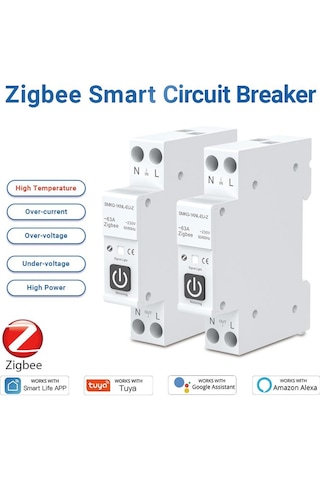 Tuya Zigbee Akıllı Devre Kesici Ölçümlü 1p 63a Akıllı Ev İçin Dın Raylı Kablosuz Uzaktan Kumanda Akıllı Anahtar Fit Alexa Google Home