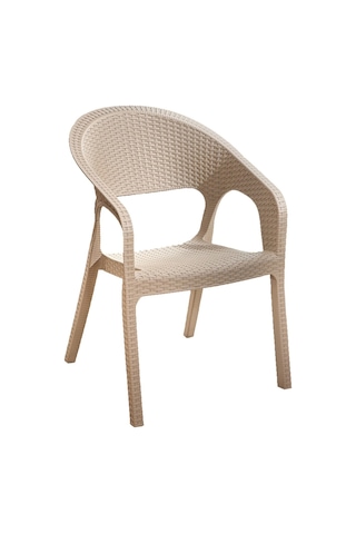 Garden Large 90x150cm Rattan Cappucino Masa Takımı Bahçe&balkon - 1 Masa 6 Sandalye Krem