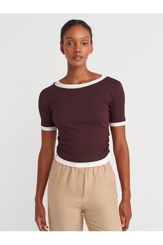 Dilvin 31942 Çift Katlı Büzgülü T-shirt-kahve Kahve